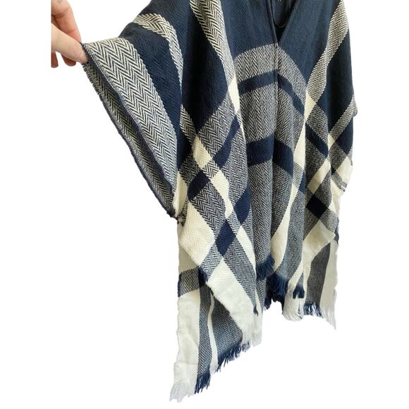 LOFT M/L Boho Blue Poncho Open Front Oversized Shawl Cardigan - Picture 12 of 13